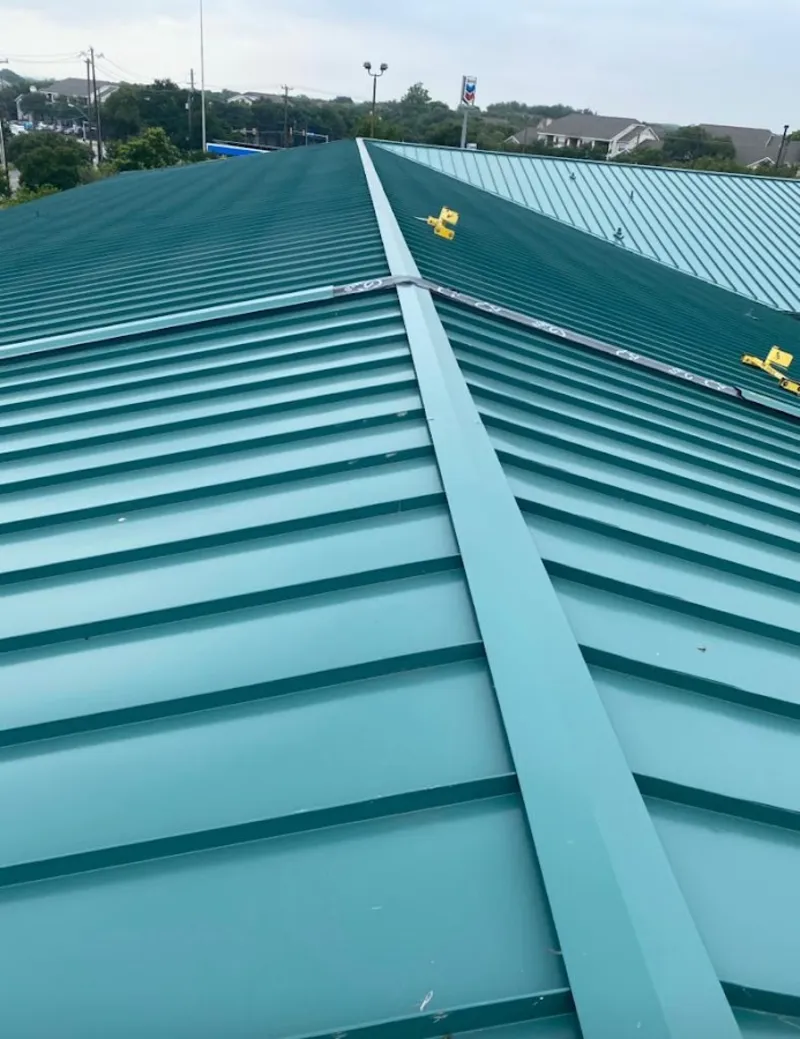 Green commercial metal roof ridge and valley for Metal Roof Repair in Hoffman Estates